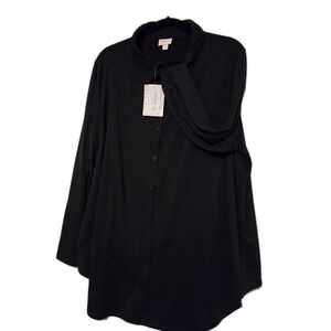 Lularoe 2XL BLACK Valentina Button Up Top NWT Button Up Sleeves Too! Closet Must